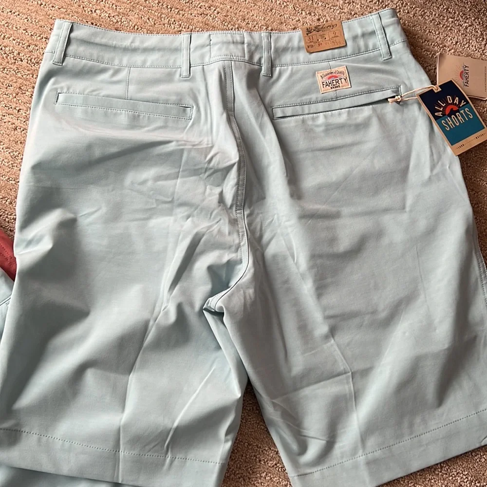 Faherty all day shorts 9” seafoam, 7” seafoam, 7” sunrose NWT